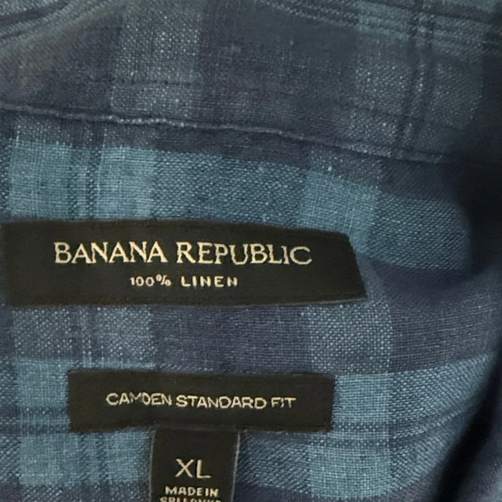 Banana Republic Blue Plaid 100% Linen Short Sleeve Button Up Shirt Men’s XL